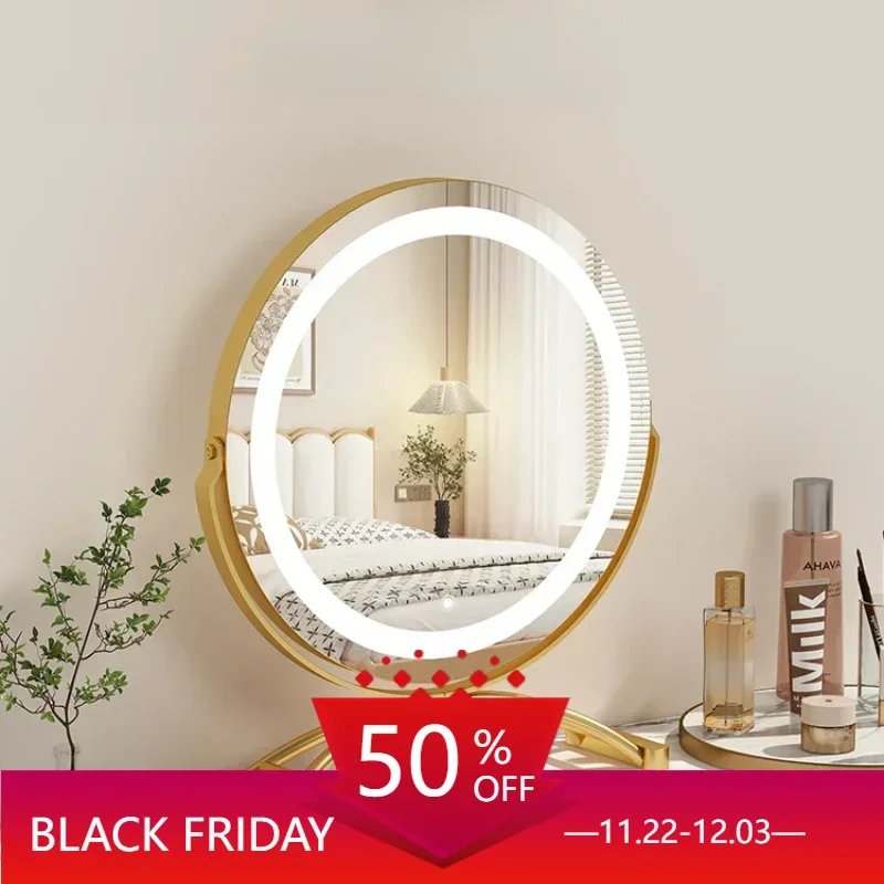 Mirror With Decorative Mirrors Led Round Small Smart Makeup Decorative Mirrors Desk Standing Espejo Con Luz Household Products