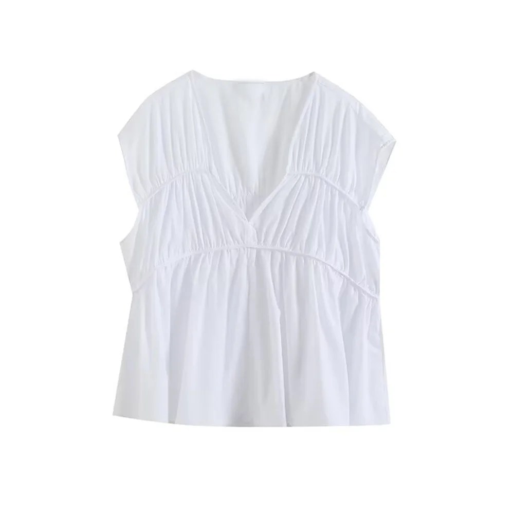 Zach Ailsa 2024 Summer New Product Women\'s French Simple Elegant White Comfortable temperament V-neck Sleeveless Shirt Top