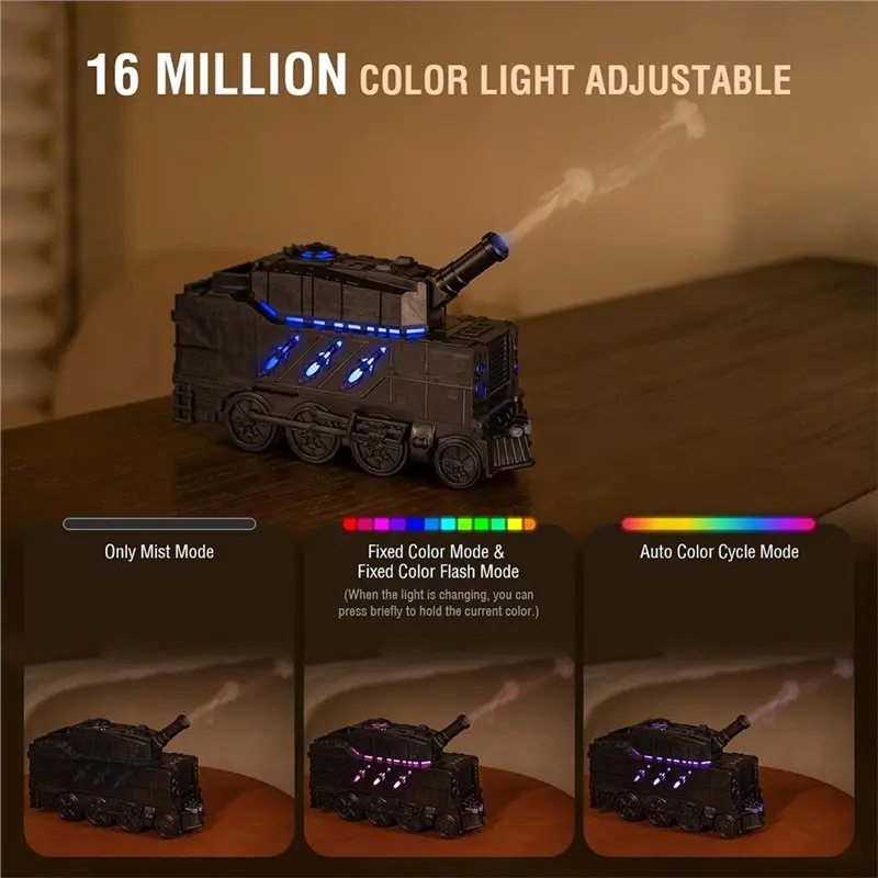 B01C-Tank Diffuser With LED Flame Effect Mini Aromatherapy Humidifier Remote Adapter Essential Oil Aroma Diffuser EU Plug