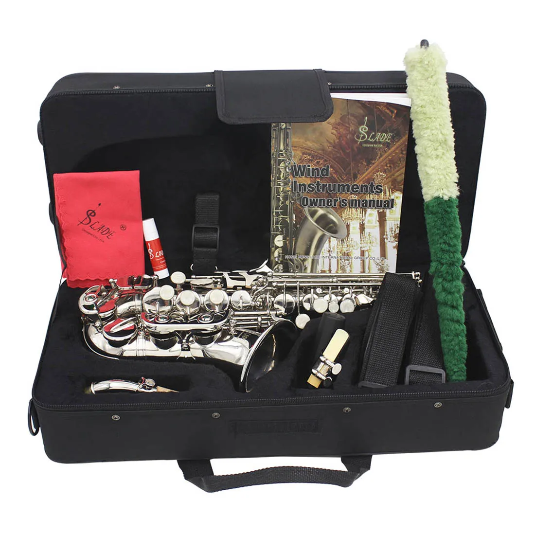 SLADE Soprano Saxophone Professional B Flat Saxophone Brass Silvery Sax Woodwind Instrument with Case Neck Strap Reeds Parts