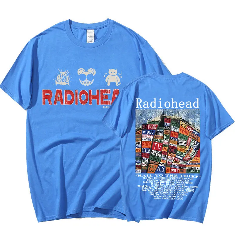 Radiohead Vintage Print T Shirt Men\'s Oversized 100% Cotton Unisex T-shirts Hip Hop Rock Band Hail To The Thief Music Album Tees