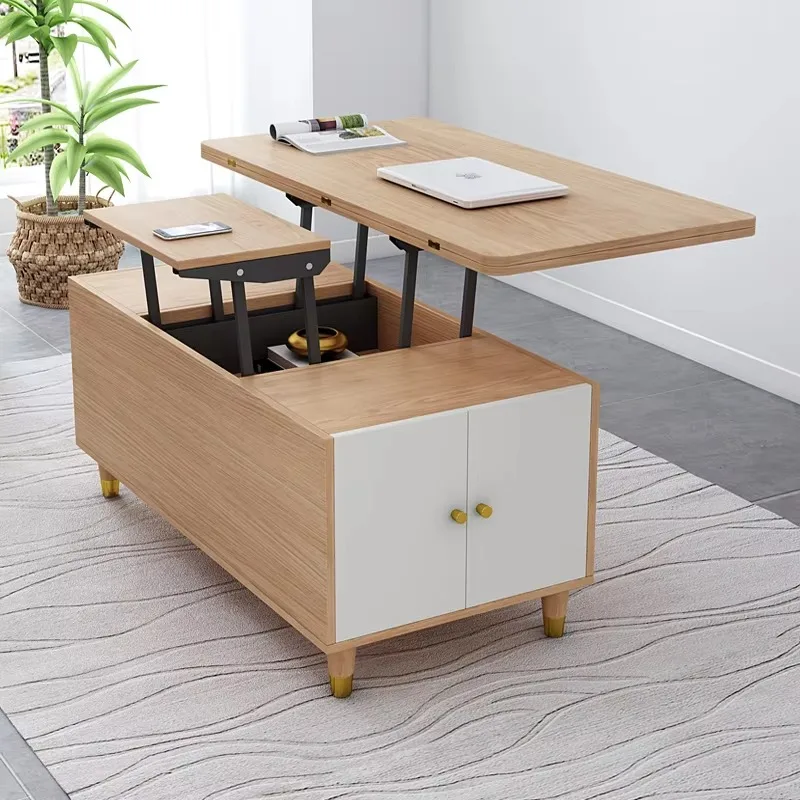 Nordic Lifting Coffee/dining Table 2 Drawers + 1 Door, 2-in-1 Folding, Minimalist For Small Living Rooms
