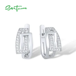 SANTUZZA Genuine 925 Sterling Silver Earrings For Women Sparkling White Cubic Zirconia Daily Wear Latch Back Trendy Fine Jewelry