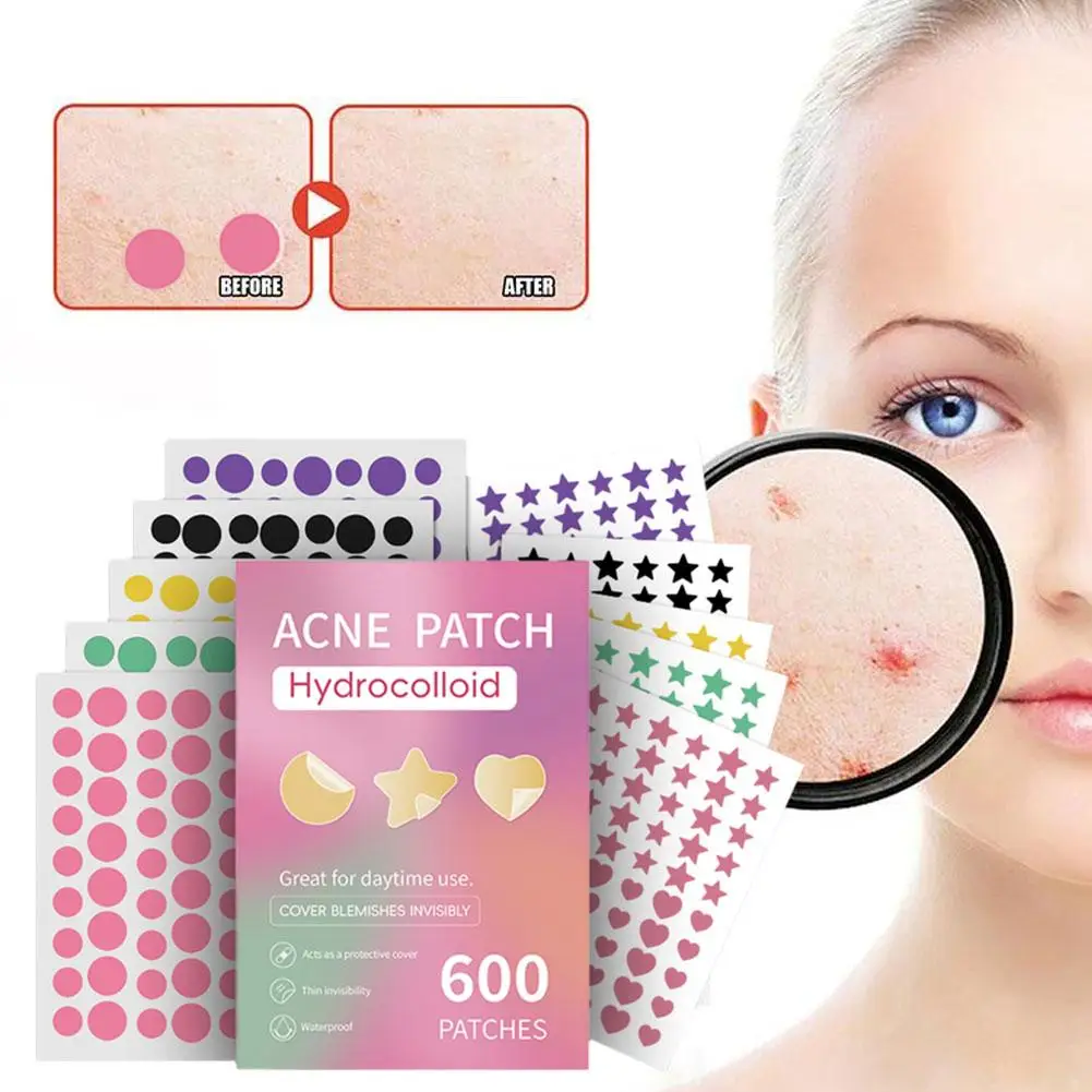 600 pz Cinque colori di Grandi Dimensioni Misto Patch Per L'acne 600 Conti Stella Cuore Brufolo Adesivo Della Pelle Patch Per L'acne Acne Copertura Cura Invisibile