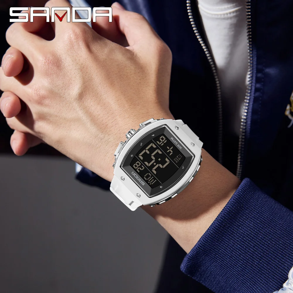 SANDA 6258 ساعة إلكترونية للطلاب رياضية متعددة الوظائف مقاومة للماء LED ساعة رقمية إلكترونية للرجال