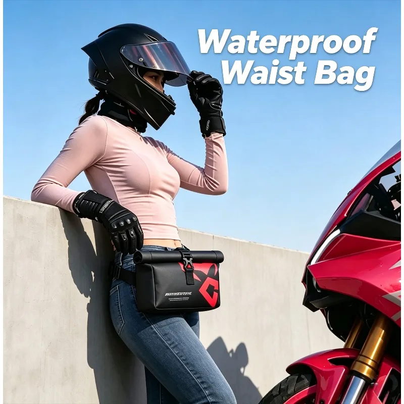 Motorcycle Riding Waist Bag Waterproof Motorbike Fanny Pack Reflective Large Capacity Motocross Bum Bag Adjustable Waist Belt