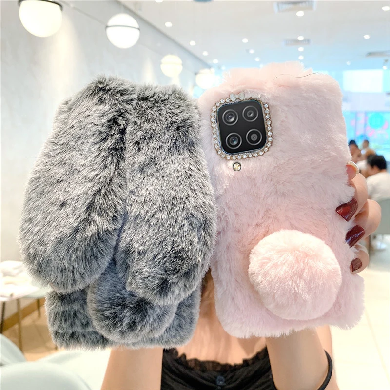 For Samsung A12 Case Rabbit Fluff S23 M32 Phone Cover On Galaxy A12 M12 A32 A52 M52 5G M13 M23 Bumper Plush fur Funda A22 M22