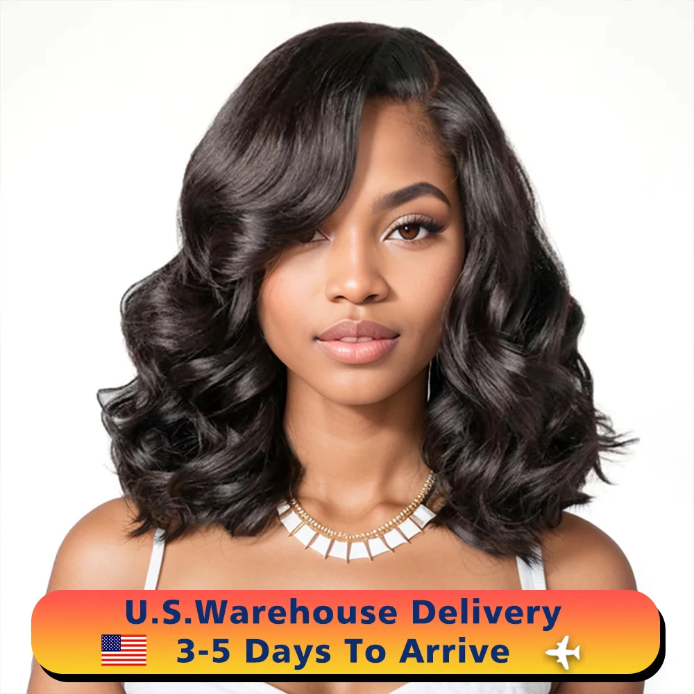 Glueless Wigs Natural Black Loose Wave Bob Wig Human Hair Left Side Part 5x5 HD Closure Lace Wig Short Body Wave Wigs