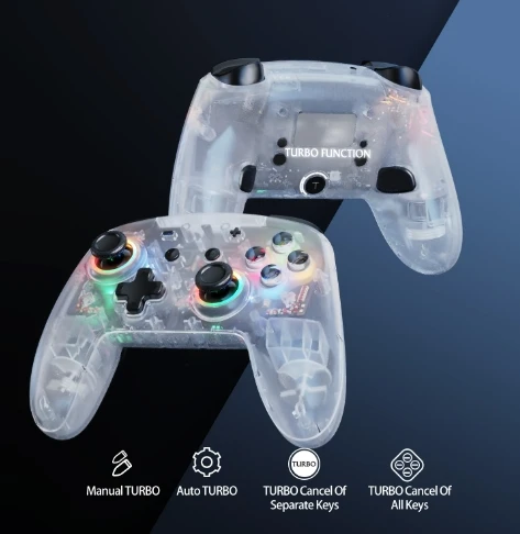 

Bluetooth Wireless Controller Transparent Gaming Controller 600mAh Breathing light wake up Controller with Vibration Function