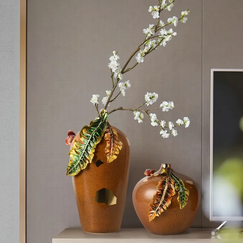 Hand painted enamel vase high quality orange ceramic vase modern desktop home decor foyer bedroom living room