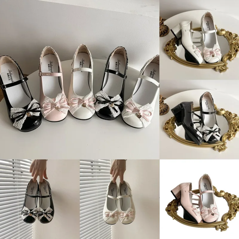 

Bowknot Ballet Shoes Little Leather Versatile Cute With Round Toe High Heels Lolita Little Leather JK Princess Mary Jane Shoes