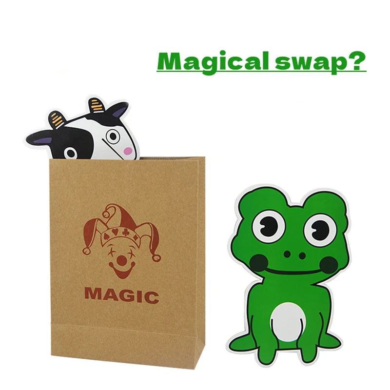 New Cow And Frog Swap Magic Stage Interactive Show Empty Bag Empty Box Out Magic Prop Tricks Cartoon Magic Toys