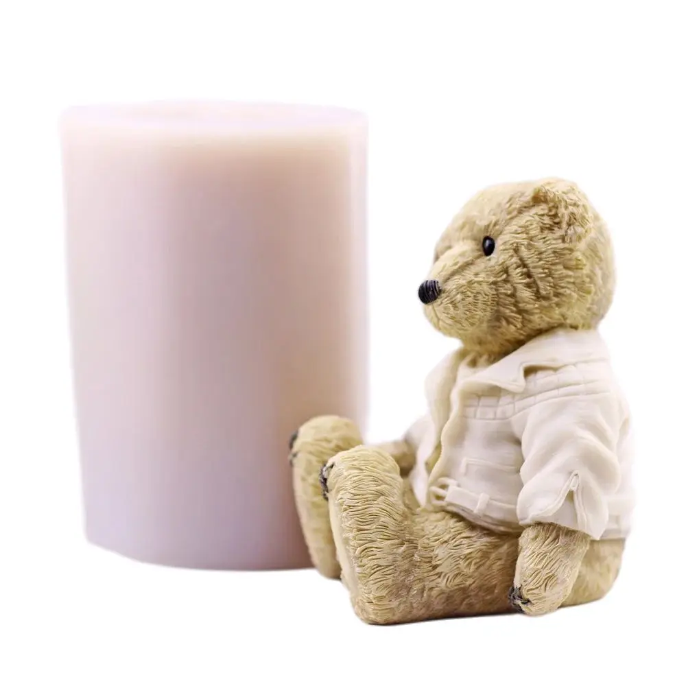 3D Sitting Cardigan Bear Silicone Mould Chocolate Ice Cake Decor Baking Art Craft Home Decoration DIY Soap Candle Plaster Mold