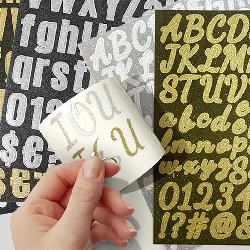 

Creative DIY Colorful English Letter Stickers Greeting Cards Hand Account Stickers Gold Sand Silver Gift Decoration Stickers