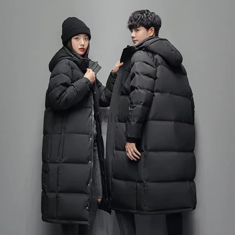 

2023 Autumn/Winter New Over Knee Down Coat Thickened Long White Duck Down Warm Coat Couple Hooded Couple Coat Zipper Coat