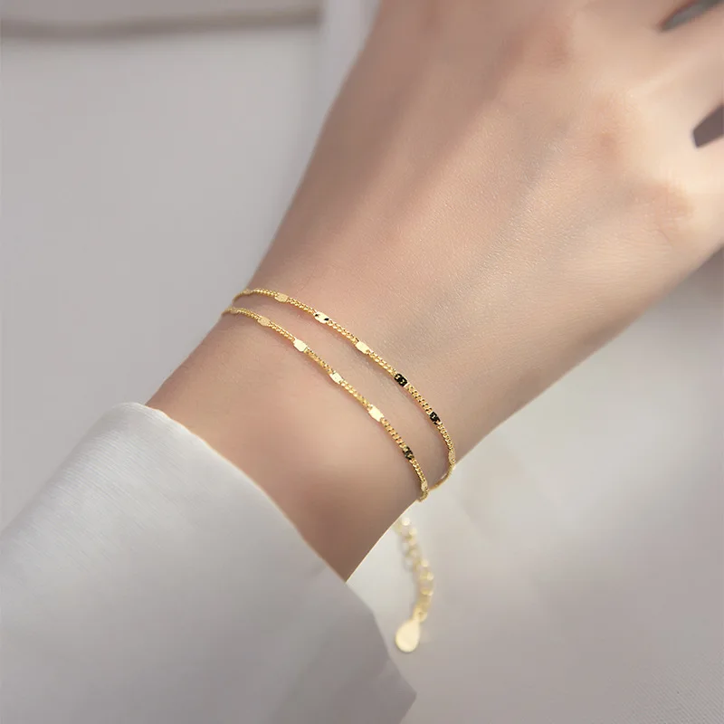 stainless steel Double Layers Simple Bracelet for Women Temperament Elegant Sweet Link Chain Bracelet Jewelry gift