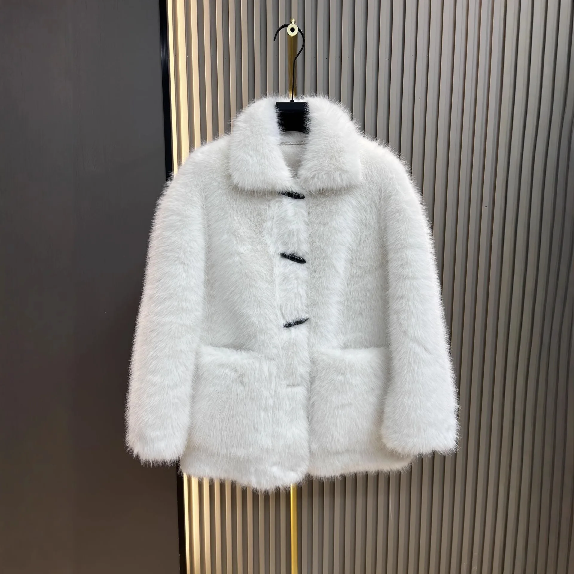 

Имитация шубы из искусственного меха лисы для женщин, новая зимняя утепленная теплая куртка с интегрированным мехом, с большими карманами, в стиле «ленивый шик», пальто-оверсайз