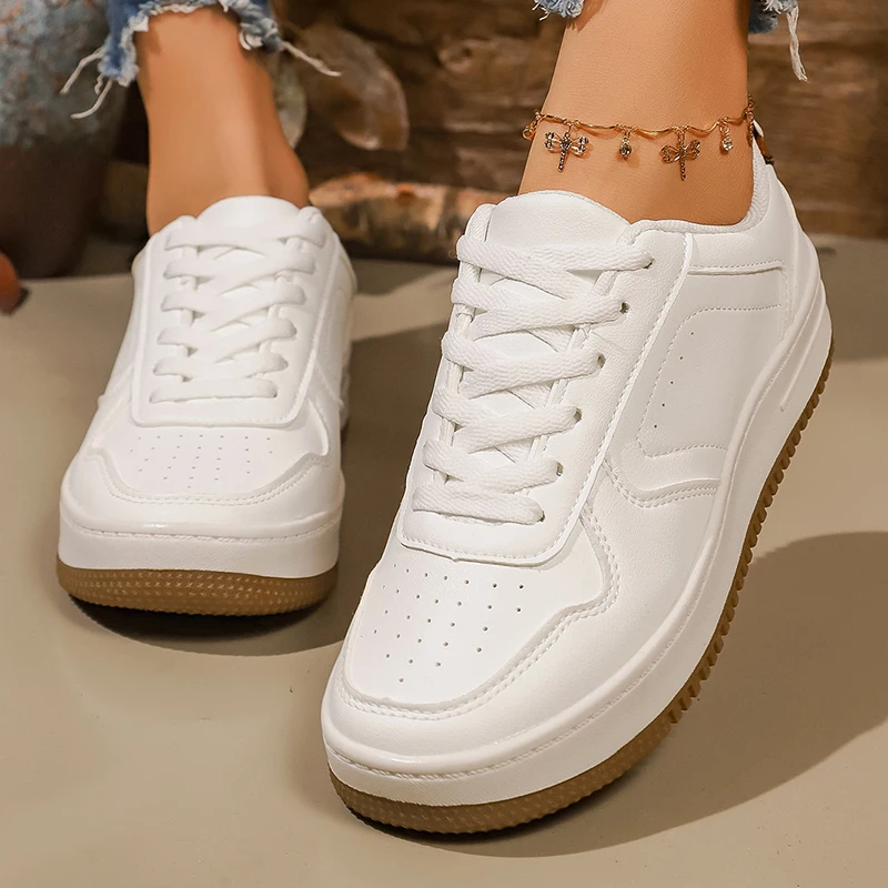

Women's White Low Top Platform Sneakers 2026 Spring Non Slip Thick Sole Vulcanize Shoes Woman Plus Size Pu Leather Casual Sheos