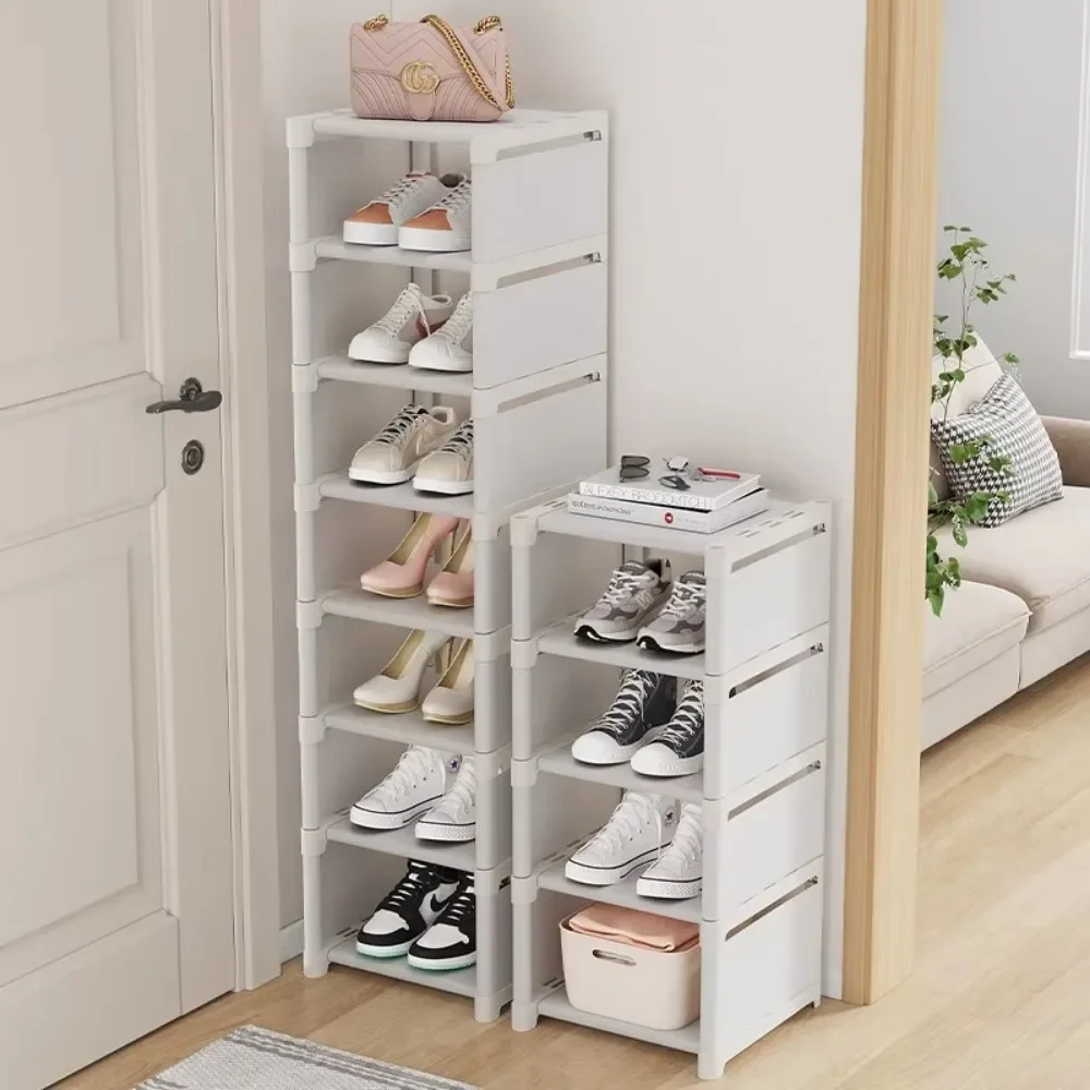 5-8 Layer Shoe Rack Metal Multi-Layer Stackable Adjustable Simple Shoe Cabinet with Compartment Cloth for Wall Corner Entrance