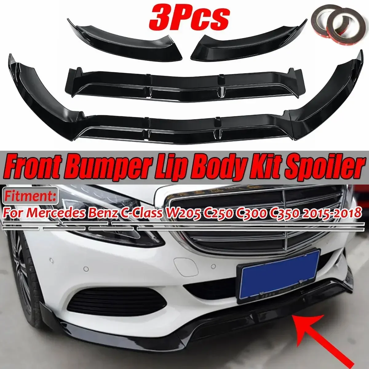 

For Mercedes Benz C-Class W205 C250 C300 C350 2015-2018 Car Front Bumper Splitter Lip Diffuser Guard Spoiler Exterior Part