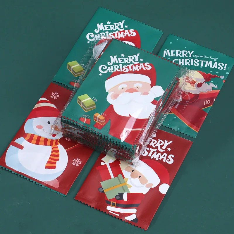100 Stück Weihnachtsmann-Schneemann-Muster, flacher Mund, Keks-Verpackungsbeutel, Weihnachten, Geburtstag, Feier, Party, Dekoration, Zubehör