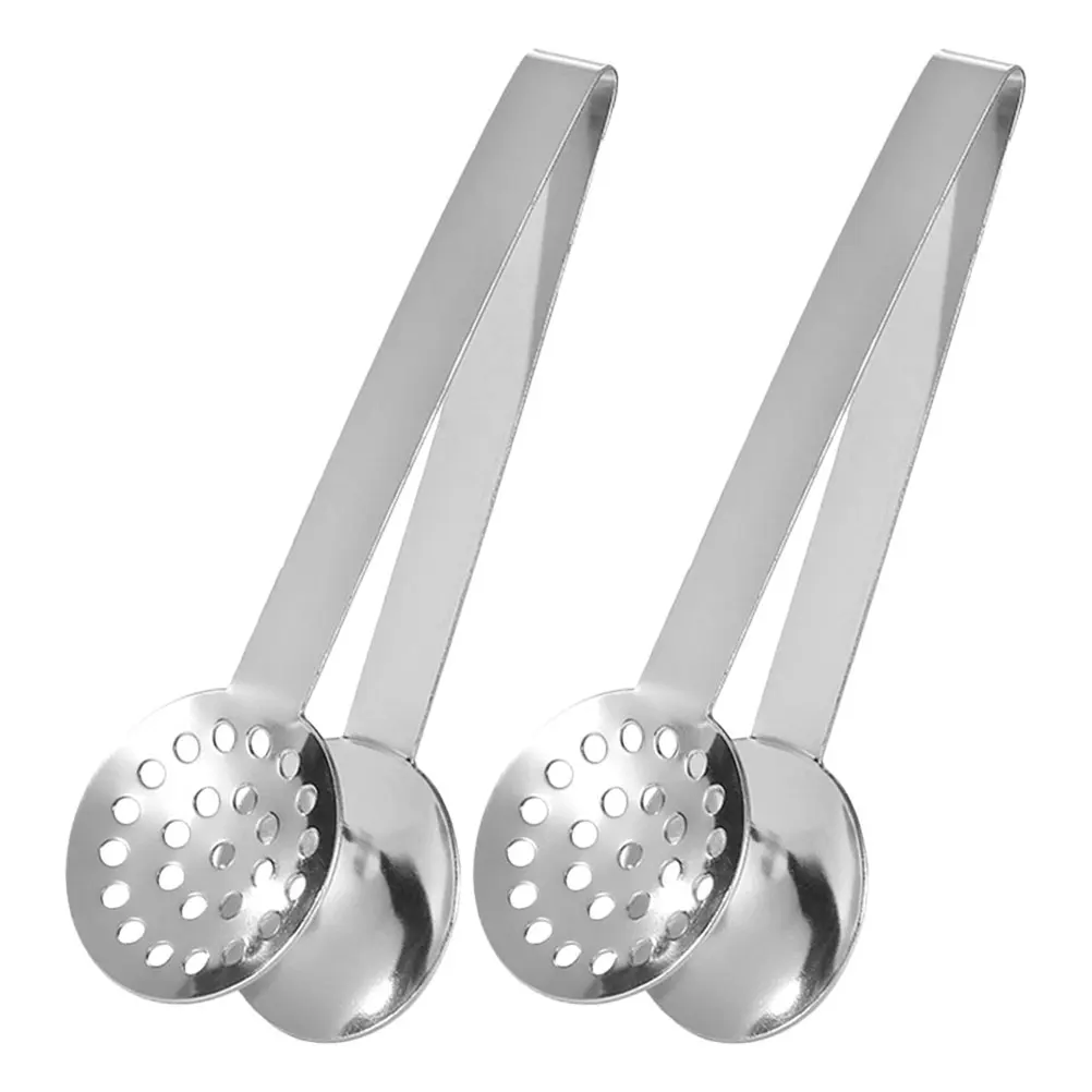 

2 Pcs Stainless Steel Tea Clip Ice Cube Tongs for Food Bread Cookie Dessert Metal Serving