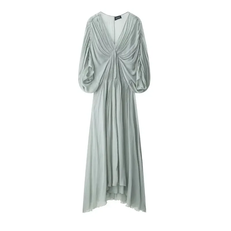 

Summer 2025 Women's Ruffled Midi Dress V-Neck Backless Short Sleeve Casual Sexy Maxi Dress for Holiday Party Fashionable
