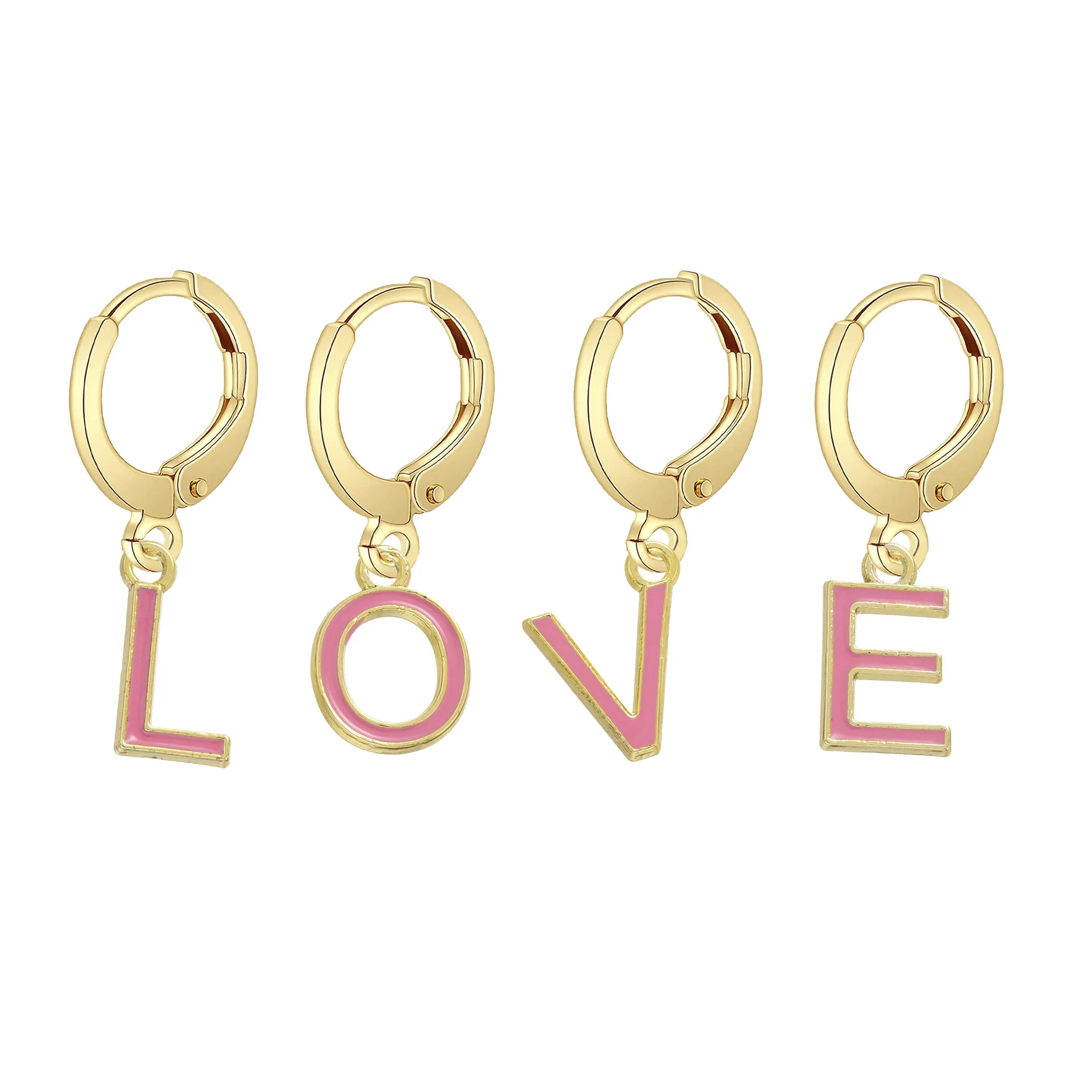 Gold-Plated Brass Hoop Alphabet Letter A-Z Pendant Earrings For Women Girl 2022 New Fashion Simple Pink Enamel Cute Jewelry Gift