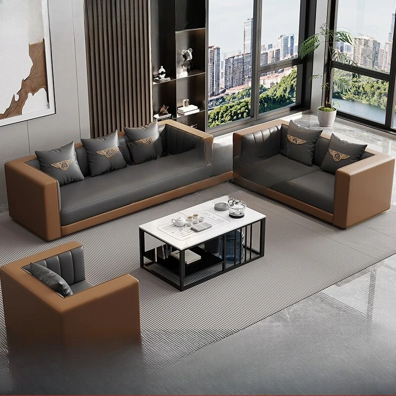 Office sofa simple modern boss business meeting room resting area three-person sofa kung fu tea table combination