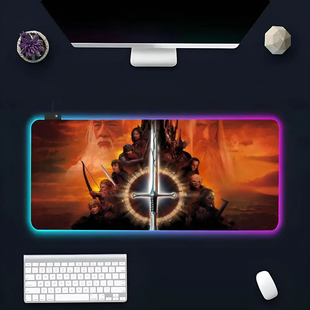 T-The L-Lord of the R-Rings MINISO Mouse Pad RGB Gaming Mousepad LED Gamer Mousepad XXL Keyboard Pad Luminous Desk Mat Backlit