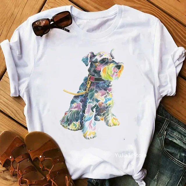 

Watercolor Schnauzer/Orkshire Terrier Dog mom Print Tshirt Femme Summer Top Woman Clothes Kawaii Tshirt Friends Gift Girl Tees