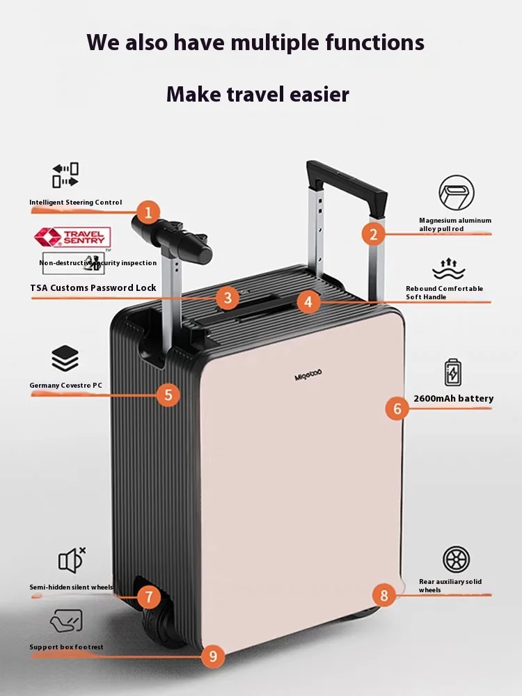 20 Inch New Electronic Ride On Luggage Scooter Trolley Case Fashionable Scooter Cabin Suitcase Supports 120kg Load for Adults Ki