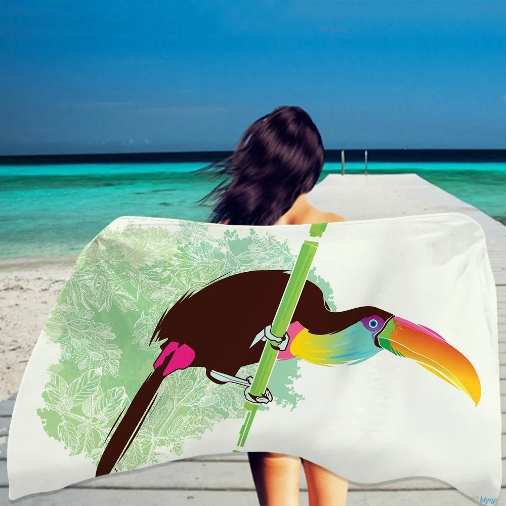 Toucan Tropical Summer Beach Towel Rectangle 3D Bird Quick Dry Bath Towel Travel Sport Swimming Camping Boys Girls Adults Towel