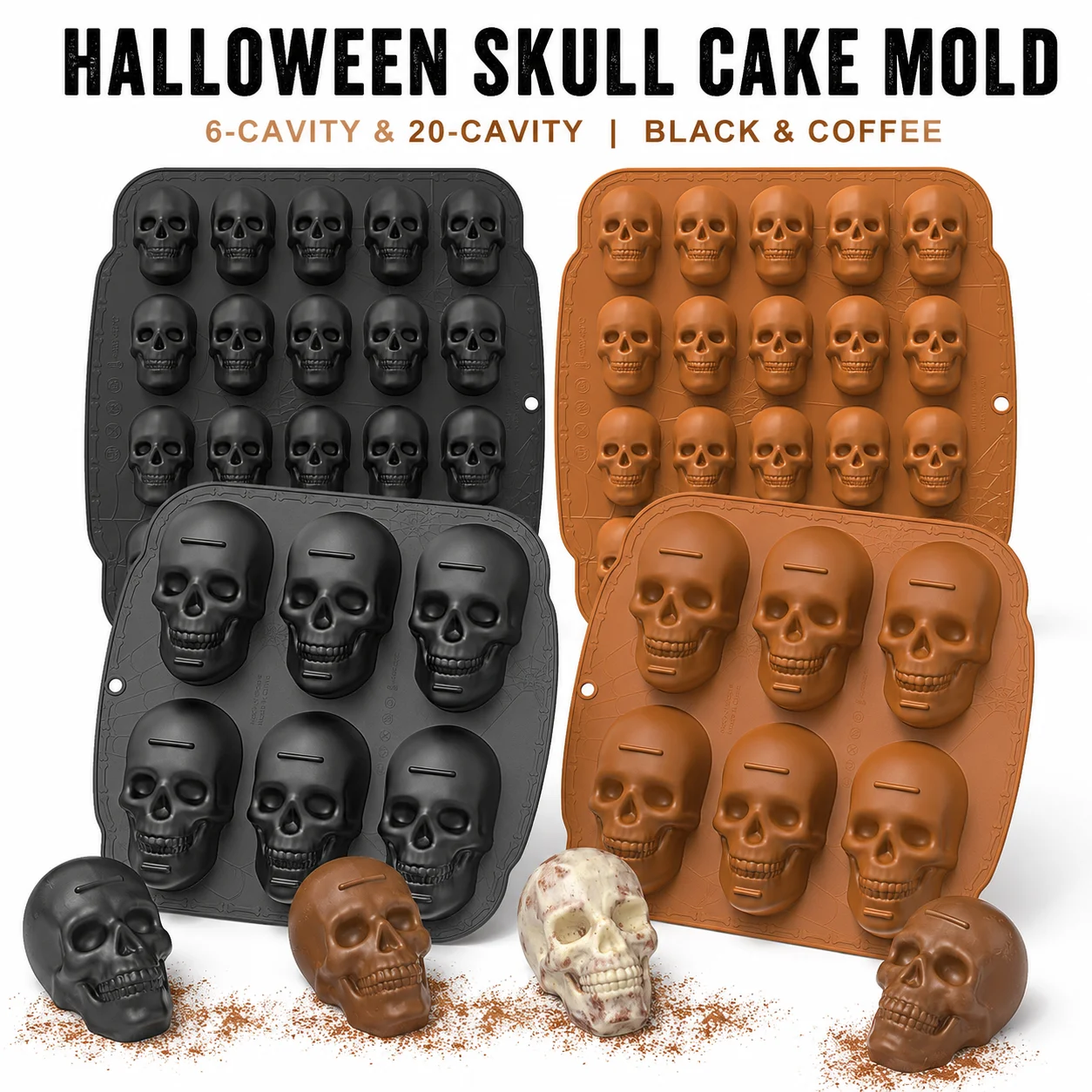 Skull Silicone Cake Mold 6/20 Cavity Halloween Baking Pan Ice Cube Tray Chocolate Maker For DIY Spooky Party Desserts