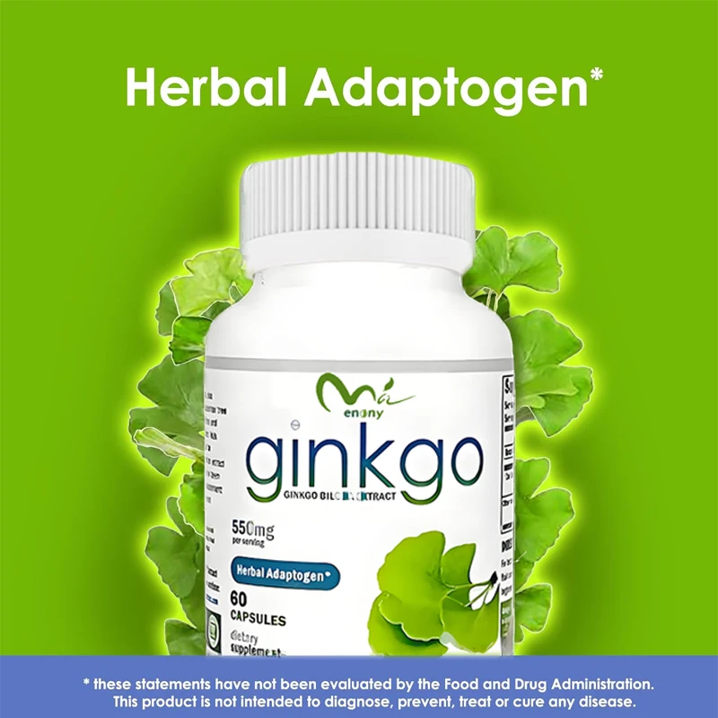 Nutritional Ginkgo biloba 550mg extract supplement cognitive and memory support improves mental clarity and focus 60 capsules