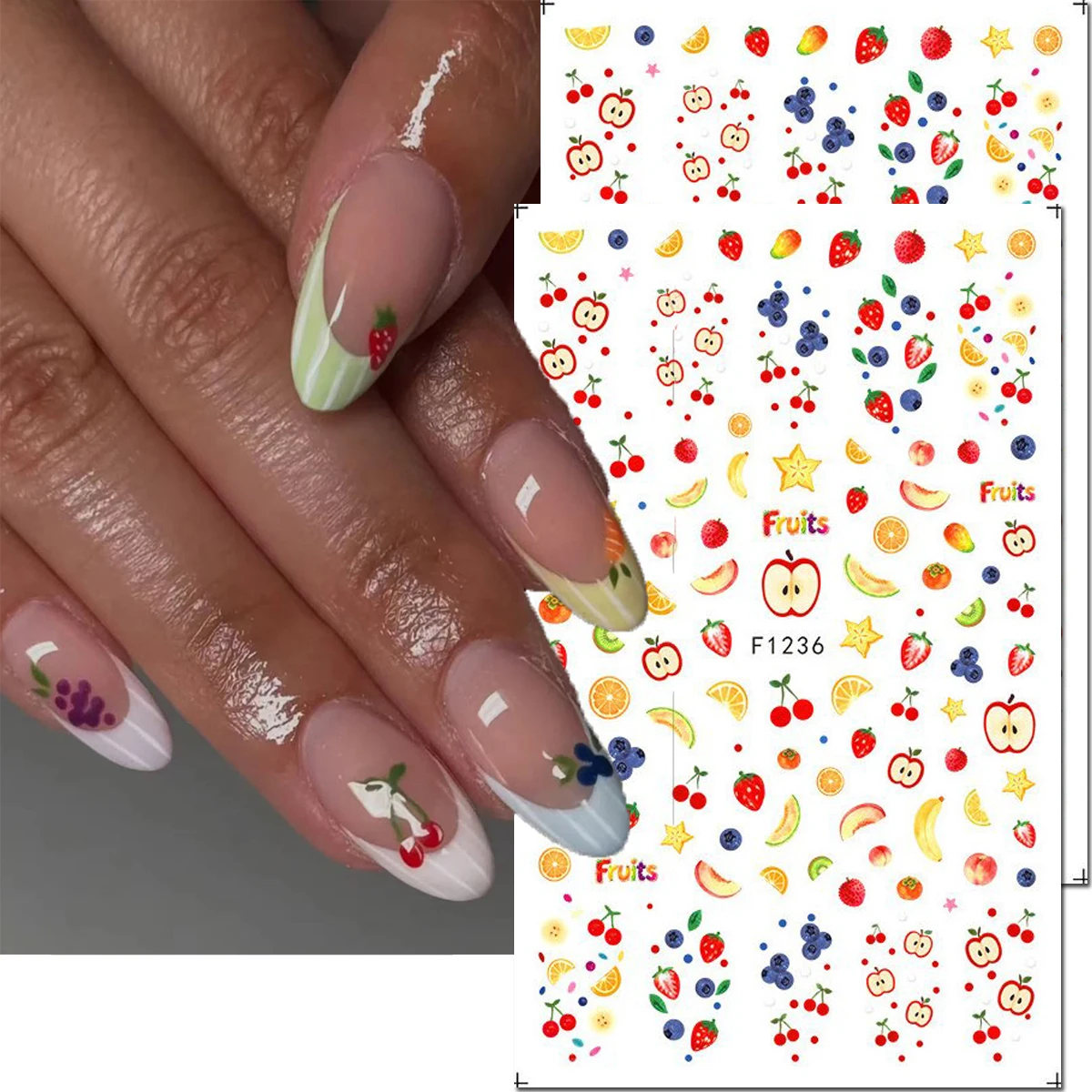 2-Sheets Blueberry Strawberry Orange Lemon Cherry Fruits 3d Nail Stickers Nail Decals Nail Art Decals Manicures Tips DIY