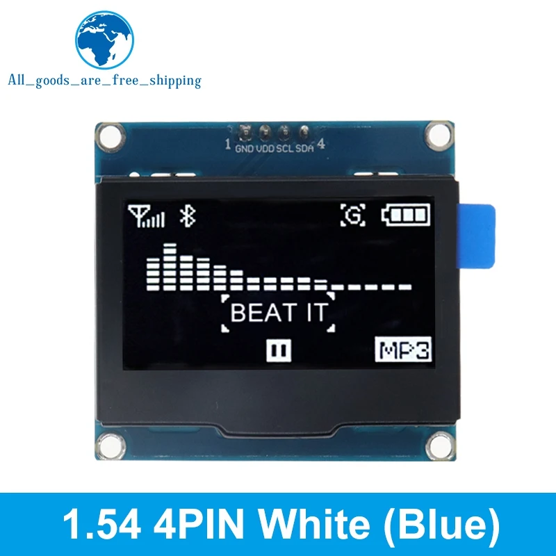 Imagem -03 - Tzt-oled Display Screen Board com Moldura de Ferro 1.54 Polegada Pinos Branco Azul Spi Iic Interface I2c Driver Spd0301 128x64