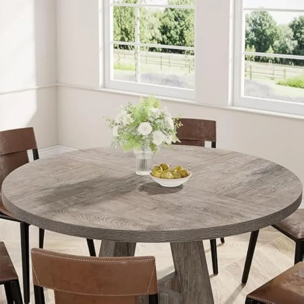 Ound Dining Table For 4, 47 Inch Grey Kitchen Large Farmhouse Wood Kitchen Dinning Table Chairs Not Included