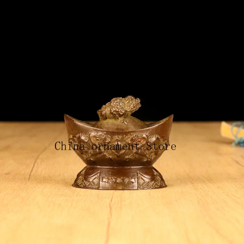 Antique-style two dragons playing with a pearl ingot ornament, symbolizing wealth and prosperity, golden cicada, and abundant fi