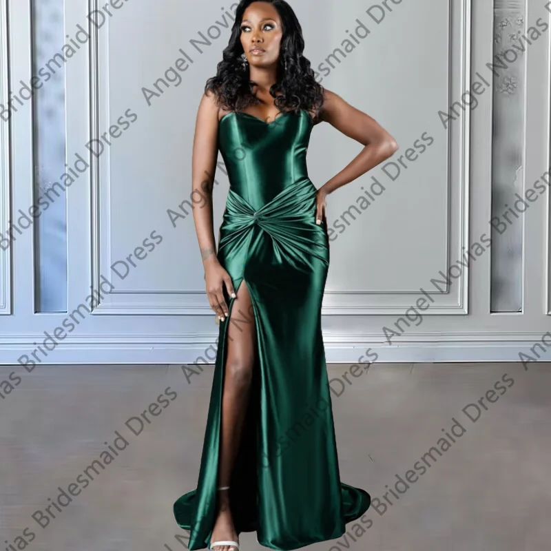 

Mermaid Green Bridesmaid Dresses with Slit for Weddings Customized Robe Mariage vestidos elegantes para mujeres fiesta largo