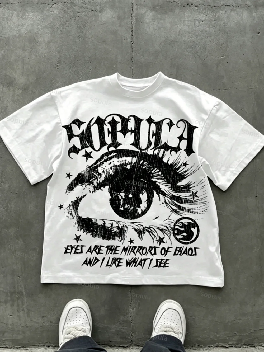 2026 New Summer Dark Gothic Y2K Eye Print Punk Street Trend Personalized Fashion ins Spicy Girl Round Neck Top Casual Versatile