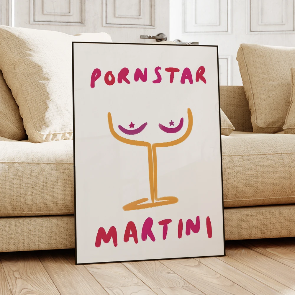 Modern Minimalist Cerise Orange Pornstar Vodka Martini Cocktail Gift Wall Art Canvas Painting Posters For Living Room Home Decor