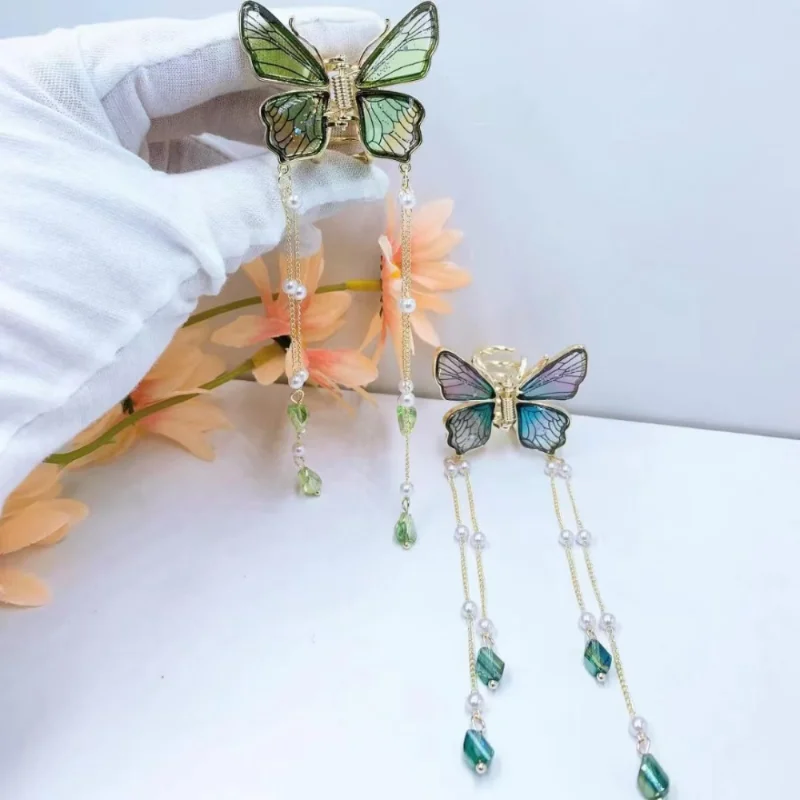 Fashion Elegance Butterfly Tassel Hairpin Headgear For Women Holiday Gift Transparent Shark Clip Back Head Girl Hair Accessories