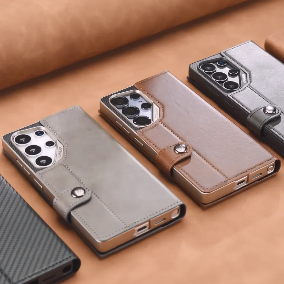 

RICKE Luxury Plain Leather Fold Case For Samsung Galaxy S25 Ultra Card Slot Holder Shockproof Cover For Galaxy S25 Ultra Case