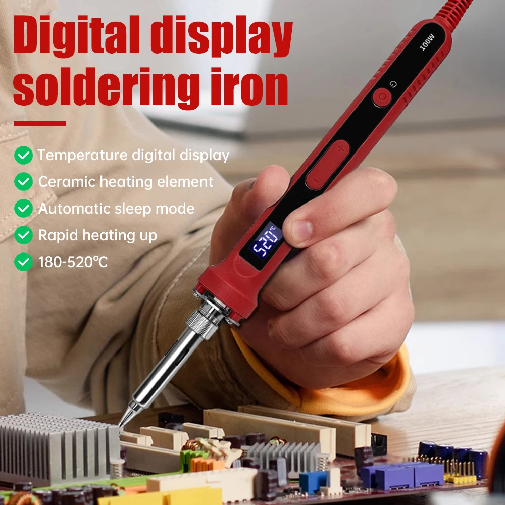 100W Internal Heating Electric Soldering Iron Adjustable Constant Temperature Electric Soldering Iron 180-520℃ Auto Sleep