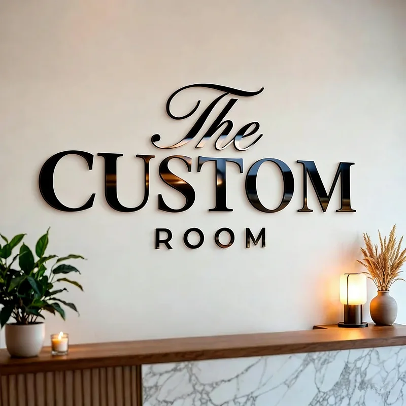 Personalized Gold mirror Business Wall Sign Custom Acrylic Business Logo Sign For Beauty Salon Nail Bar Office Room Wall Decor