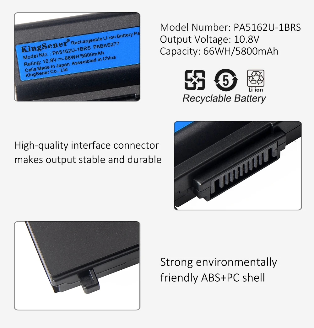KingSener PA5162U Laptop Battery 10.8V 5800mAh for Toshiba