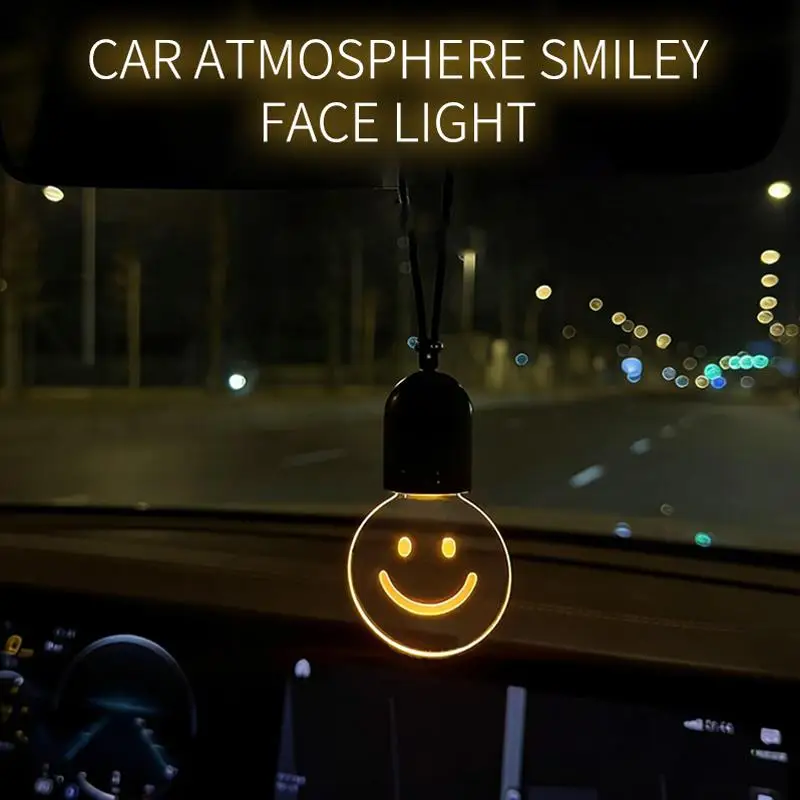 Rechargeable Smiley Face LED Car Pendant Acrylic Luminous Rearview Mirror Hanging Ornament Auto Interior Atmosphere Decor Light view 2