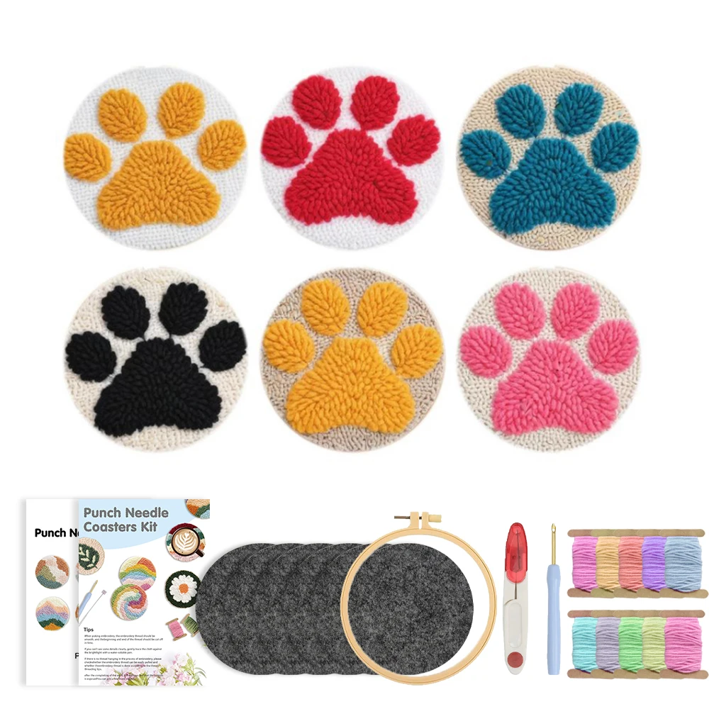 

Craft Embroidery Punch Needle Coaster Kit Cat Paw Magic Needle For Embroidery Tufted Rug Pads Decor Coasters Kits for Beginners