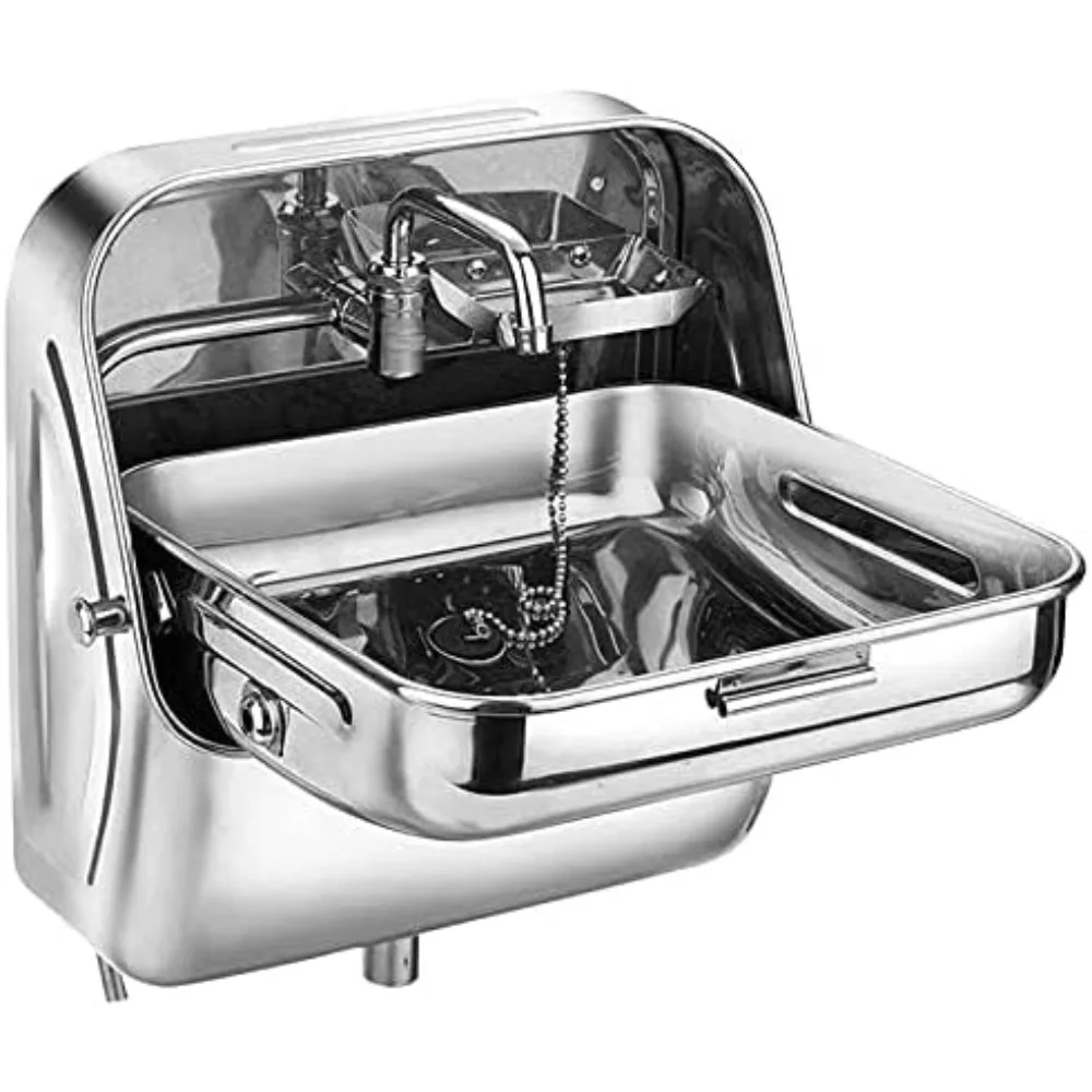 

RV Sink, Portable Stainless Steel Folding Wash Basin, Collapsible Design, Wall-mounted Square RV Single Bowl Sink with Faucet
